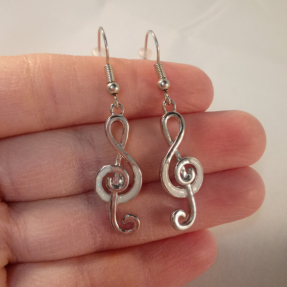 Kristy's Jewels Jewelry - 925 Silver Opal Music Note Earrings Hypoallergenic Hooks